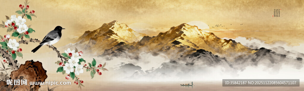 金箔山水画背景墙