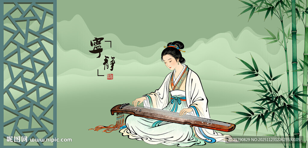 古风女子抚琴图