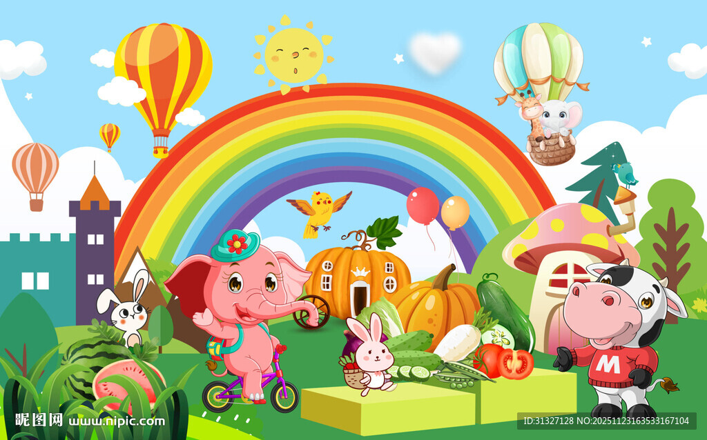 卡通美食水果店之城背景墙