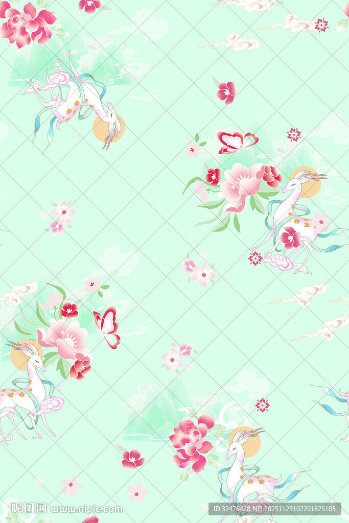 清新花卉飞鸟图案背景