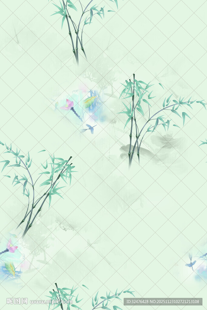 水墨风花卉竹子图案背景