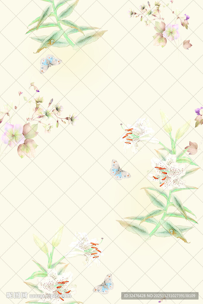 中式花卉竹叶装饰图案