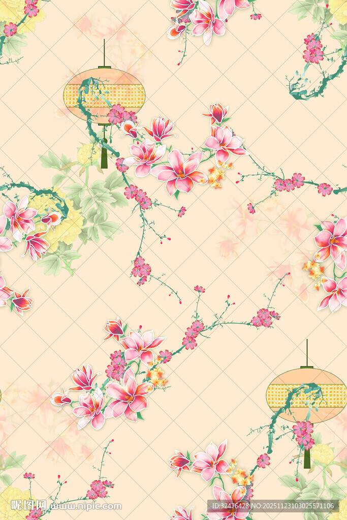 中式花卉图案纹理背景