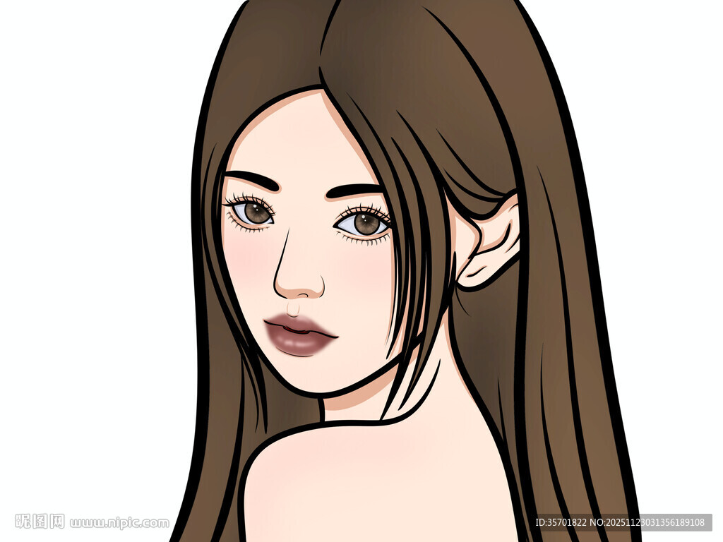 长发女子侧脸卡通形象