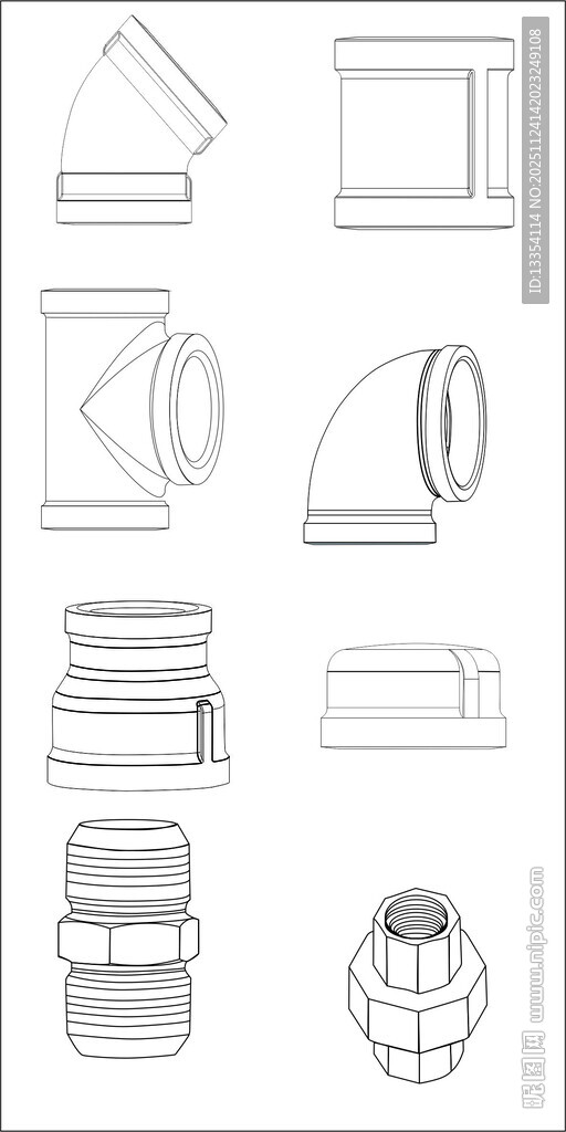 管件 零配件线稿矢量图