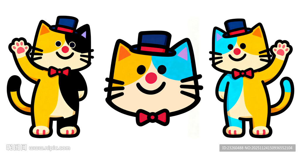 戴礼帽挥手的可爱猫咪图案