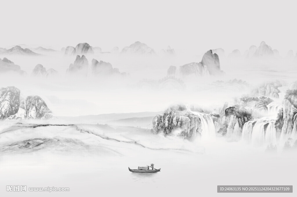 中式山水屏风画