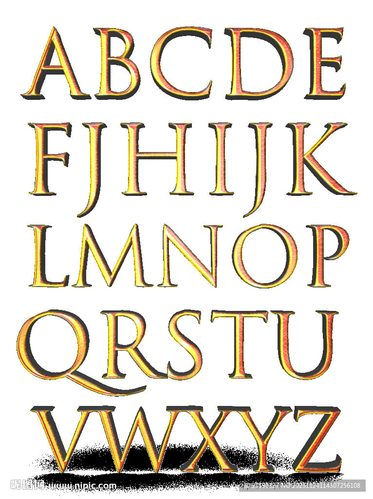 金色立体英文字母展示