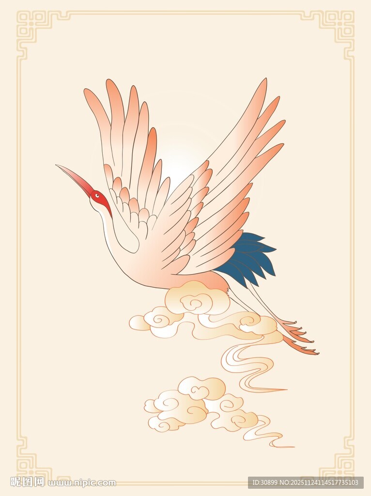 矢量中式祥云飞鹤插画