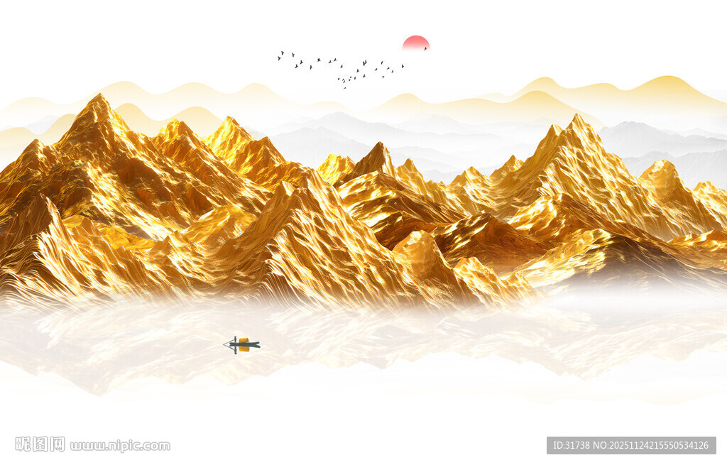 金箔山水画背景墙