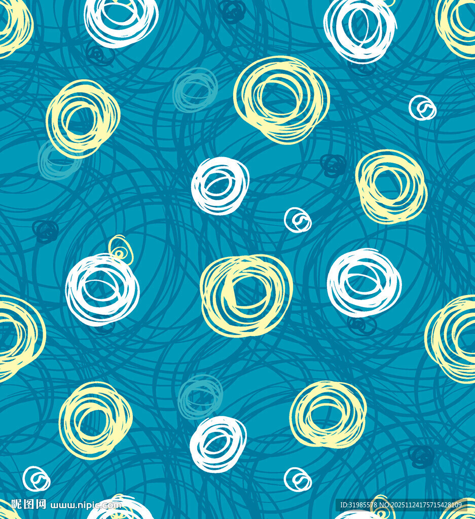 蓝底手绘风圆圈图案背景