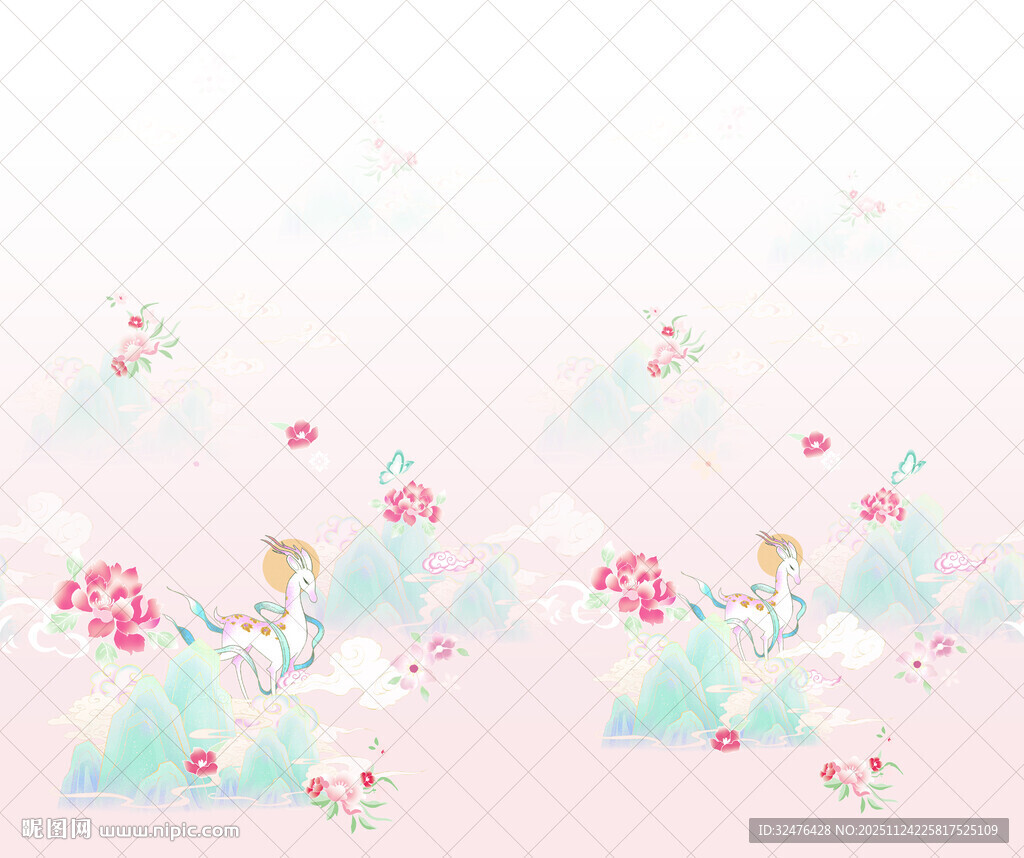 梦幻花卉云端插画背景