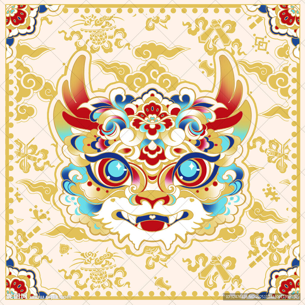 传统瑞兽脸谱图案设计