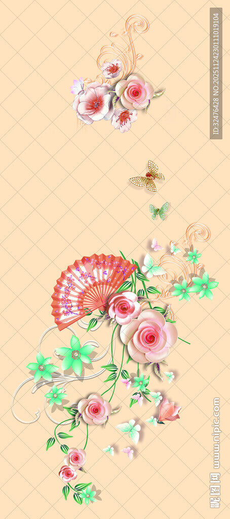 中式花卉刺绣图案设计