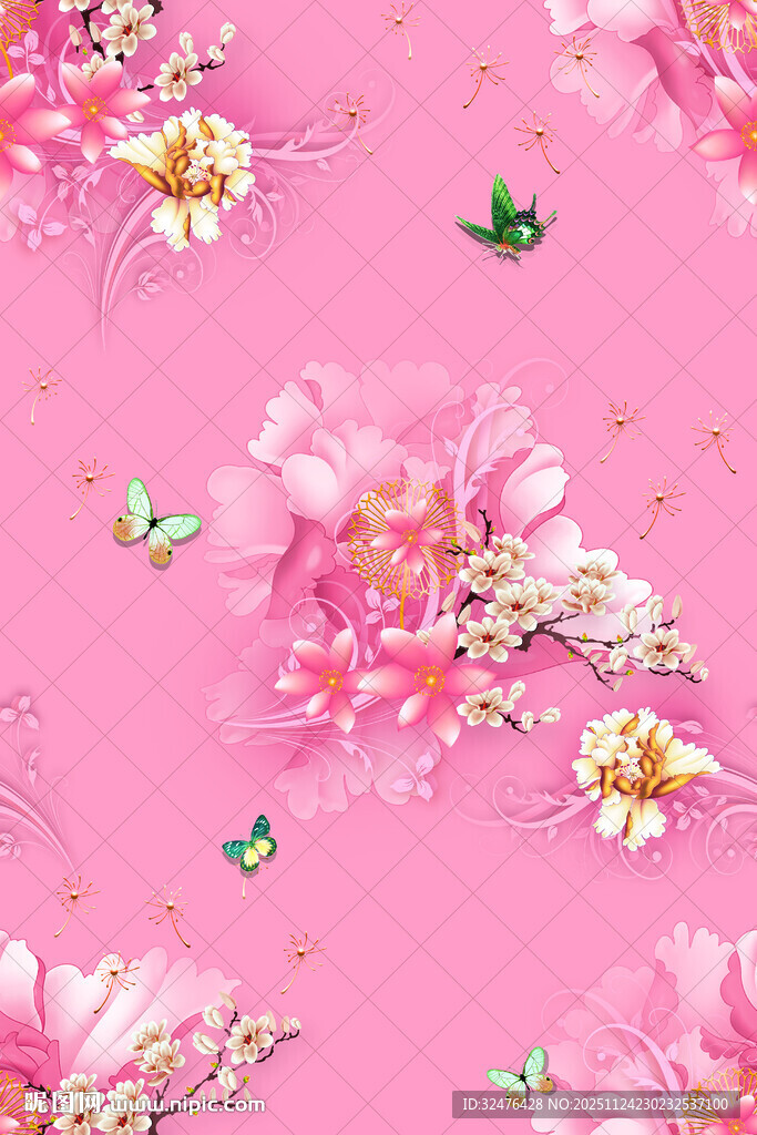 粉色花卉蝴蝶图案背景