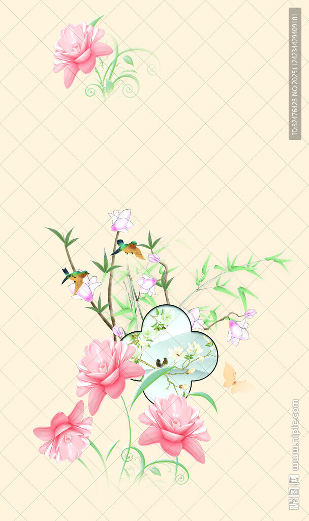 手绘花卉与复古物件图案