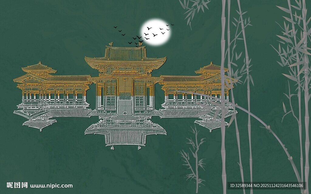 古风悬浮楼阁月夜美景