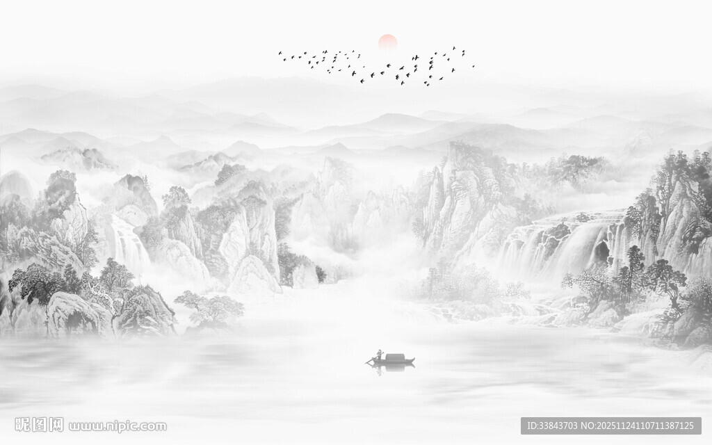 中式山水屏风画