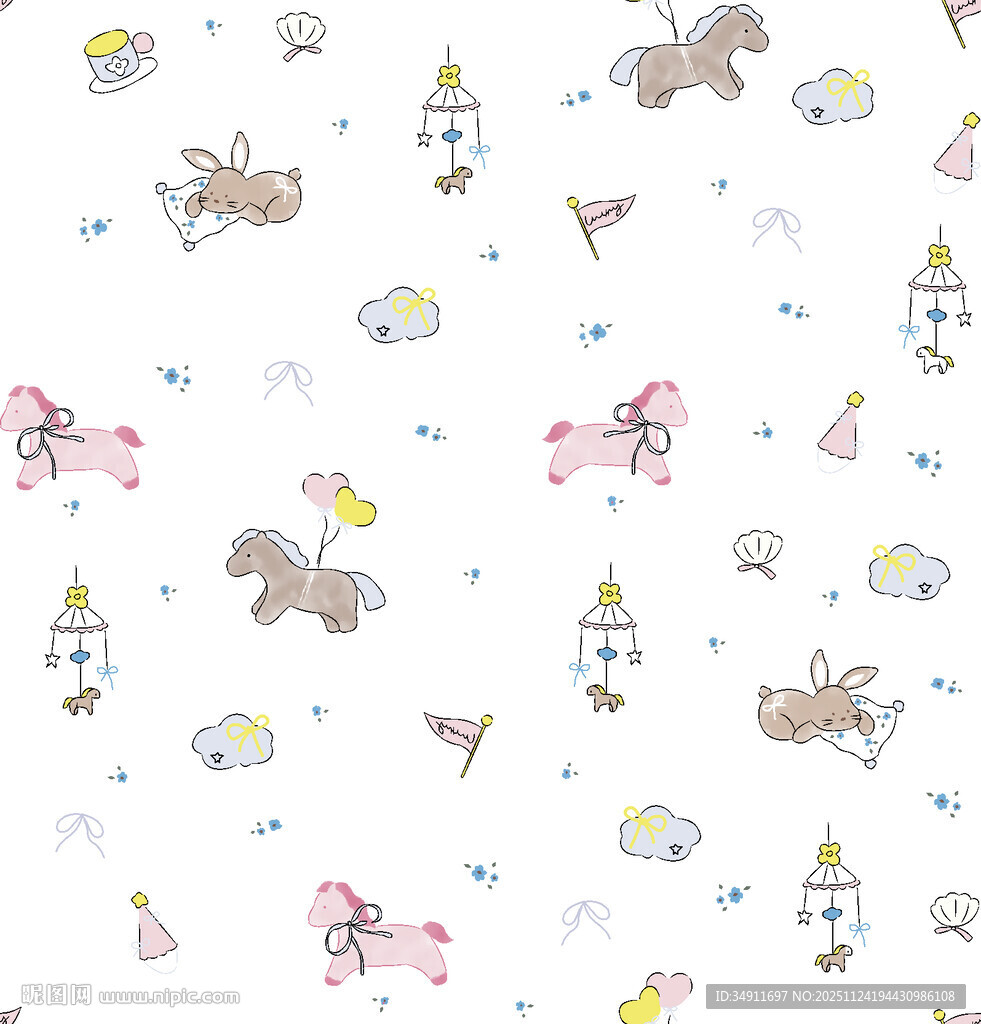 可爱动物与装饰元素图案