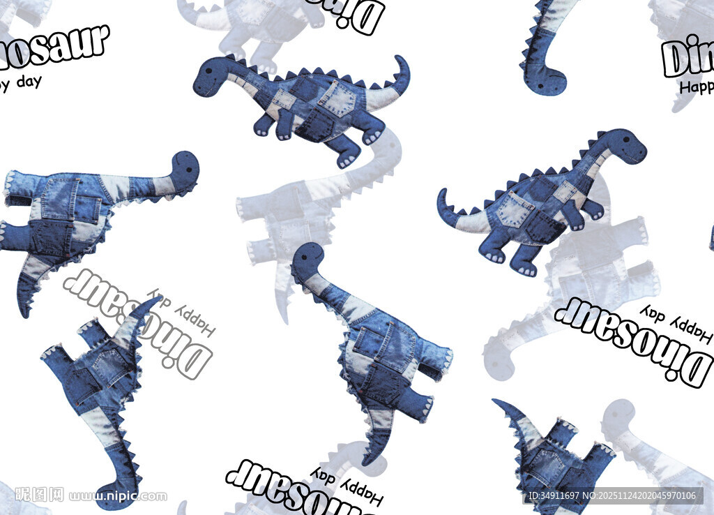 蓝色恐龙图案无缝背景