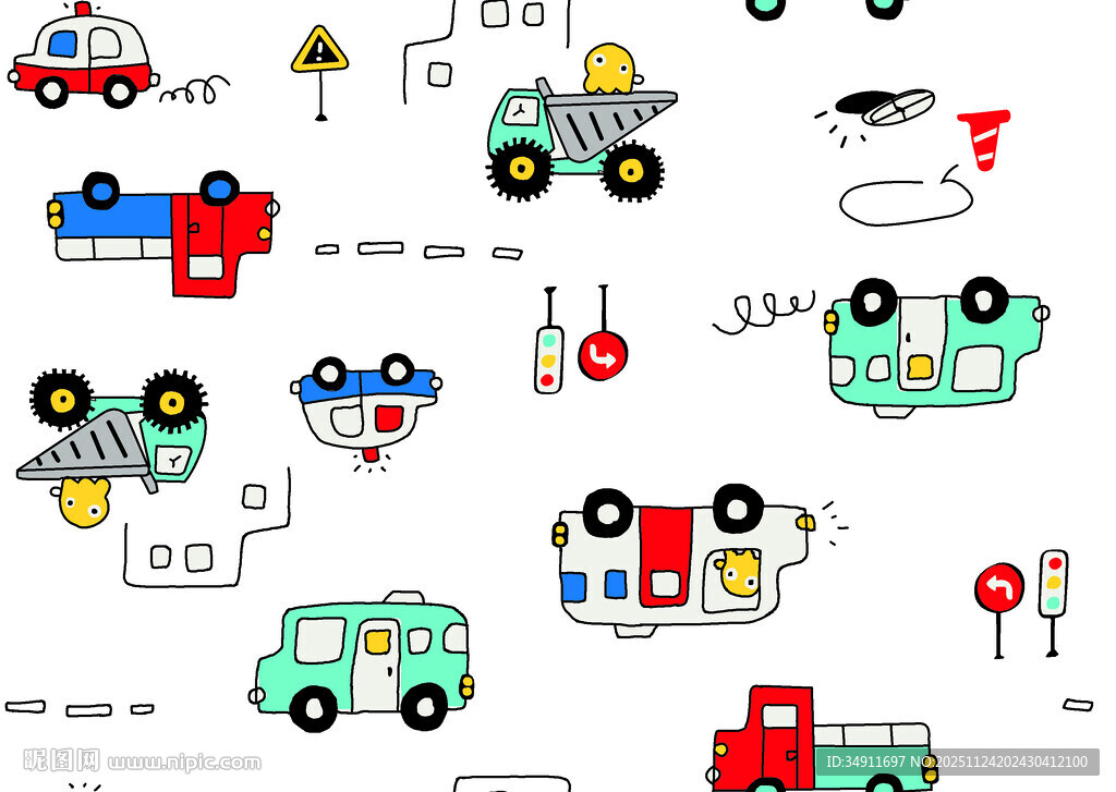 卡通汽车交通元素图案