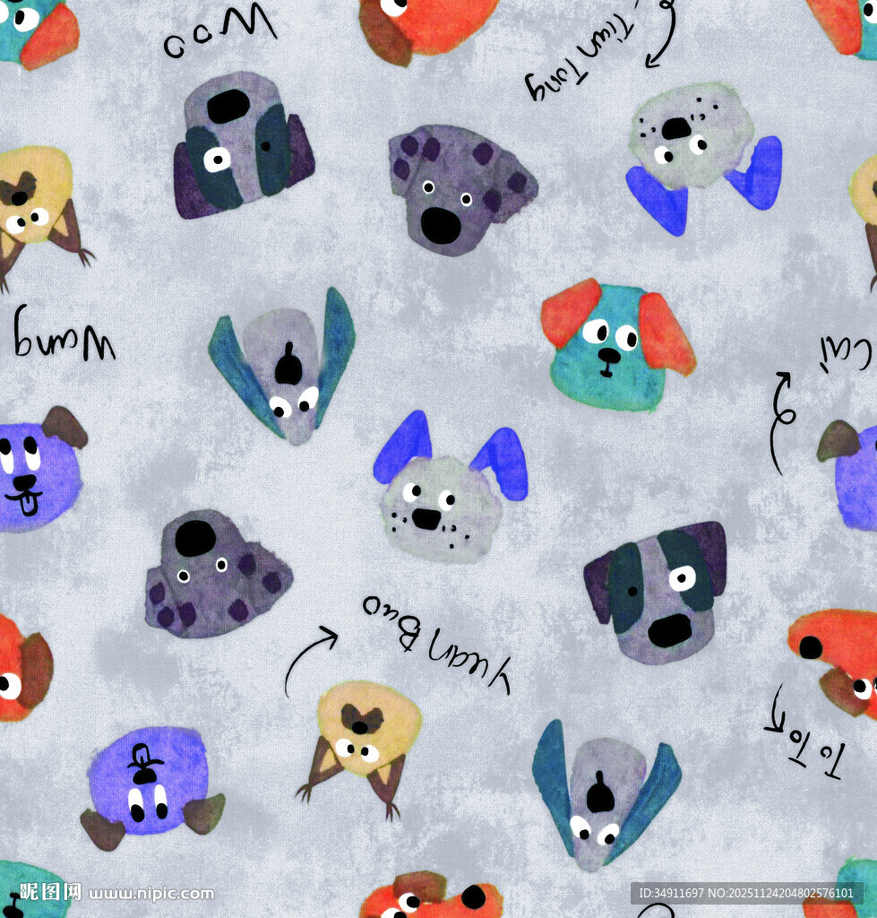 可爱多彩狗狗图案背景
