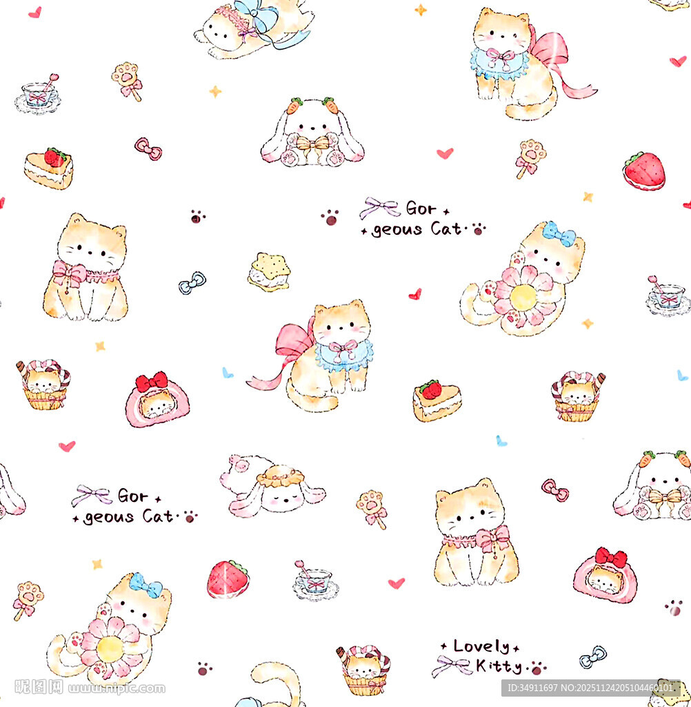 可爱猫咪与甜点图案背景