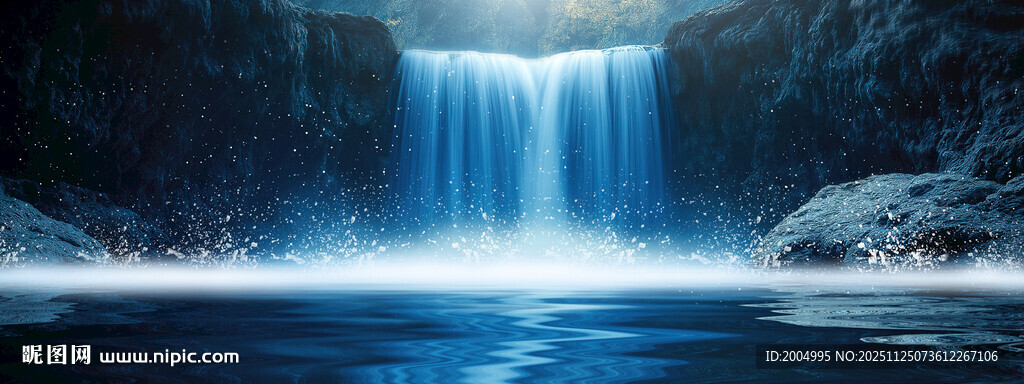 梦幻蓝色瀑布夜景