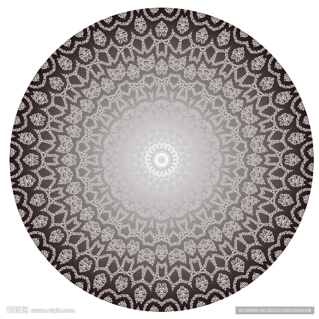 圆形黑白曼陀罗花纹图案
