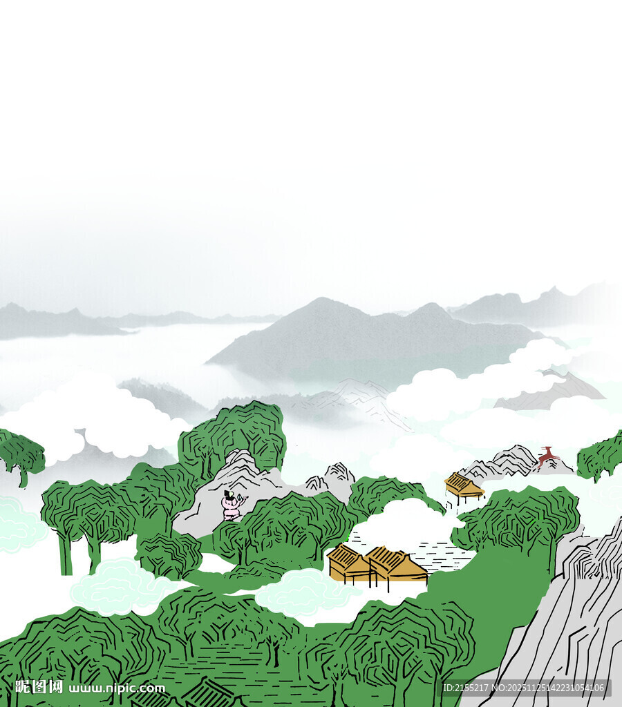 国风 手绘水墨 古朴村落