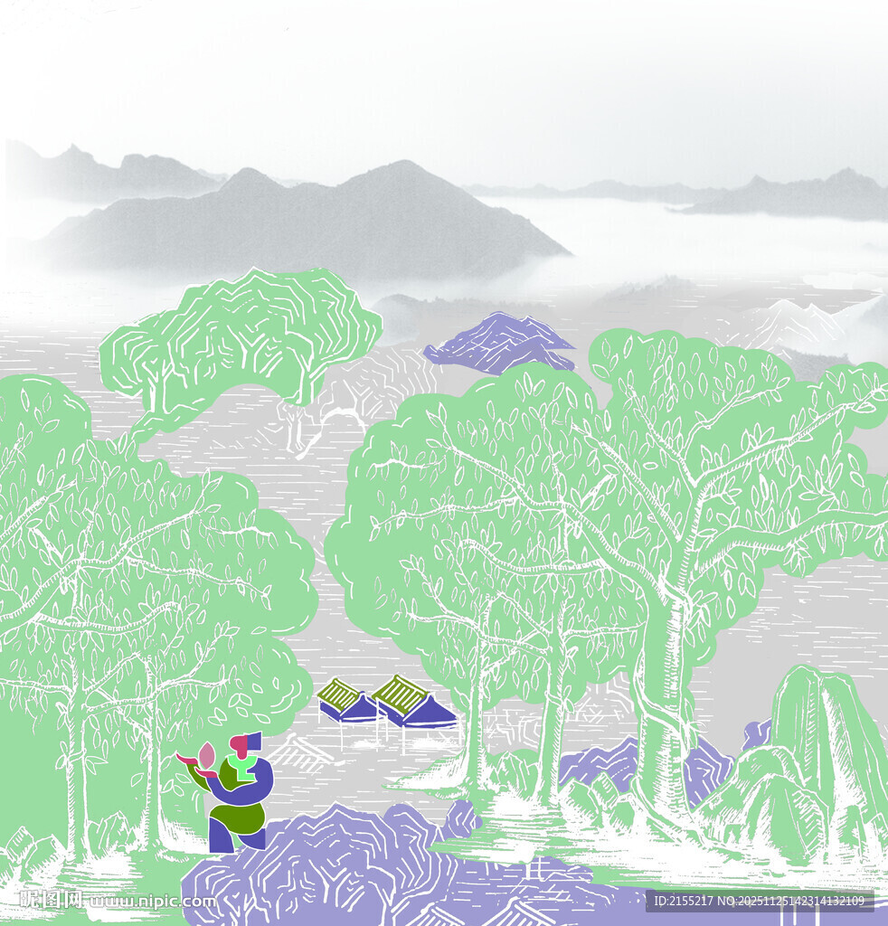 插画 奇幻森林中的卡通角色