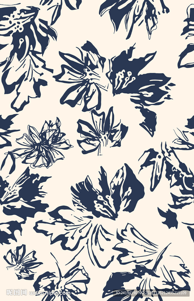 蓝白花卉图案背景纹理