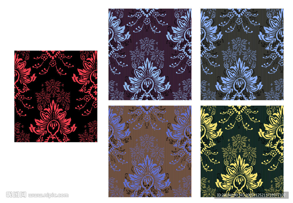 多彩花卉图案布料展示