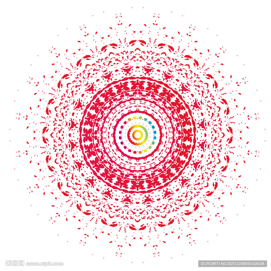 红色曼陀罗花纹饰图案