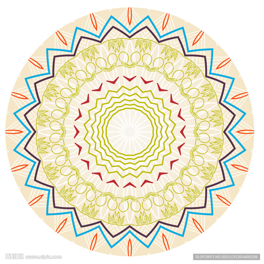 多彩圆形曼陀罗花纹图案