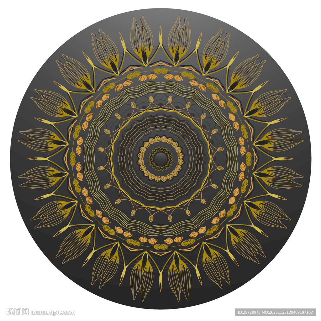 圆形金色曼陀罗花纹图案