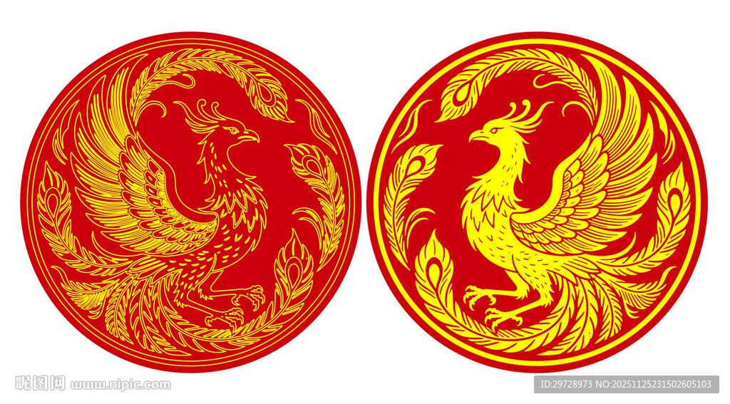 圆形凤凰手绘图案