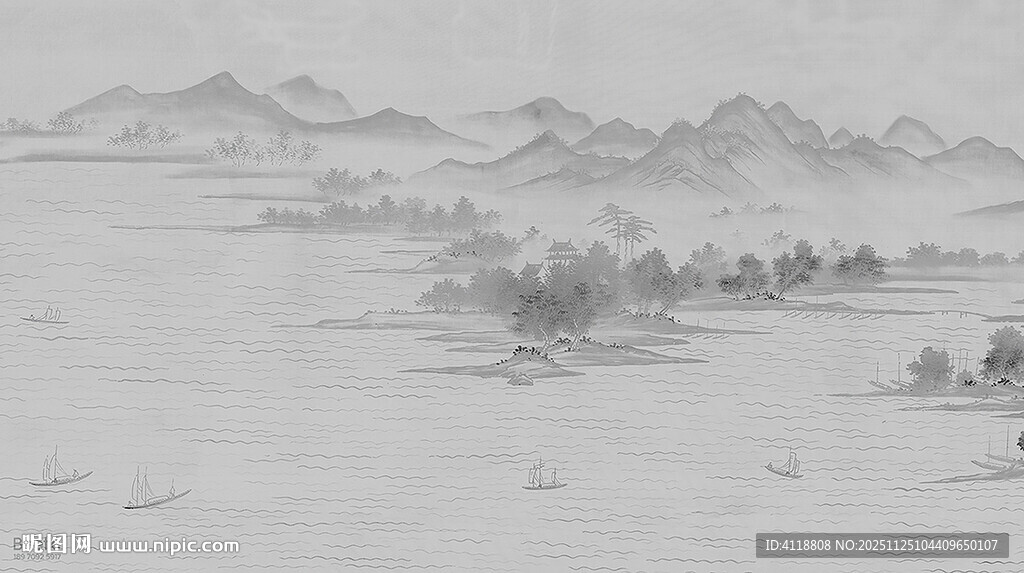 中式水墨山水意境图