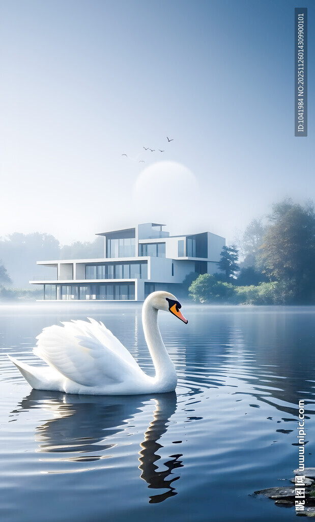 湖面上优雅的白天鹅