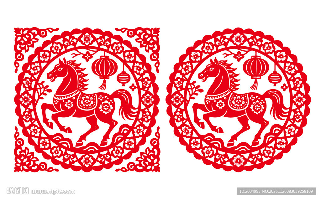 马年春节窗花矢量图