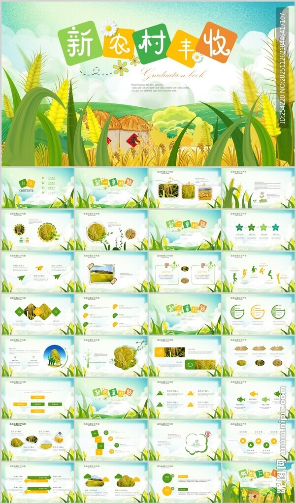 农业丰收节水稻小麦PPT模板