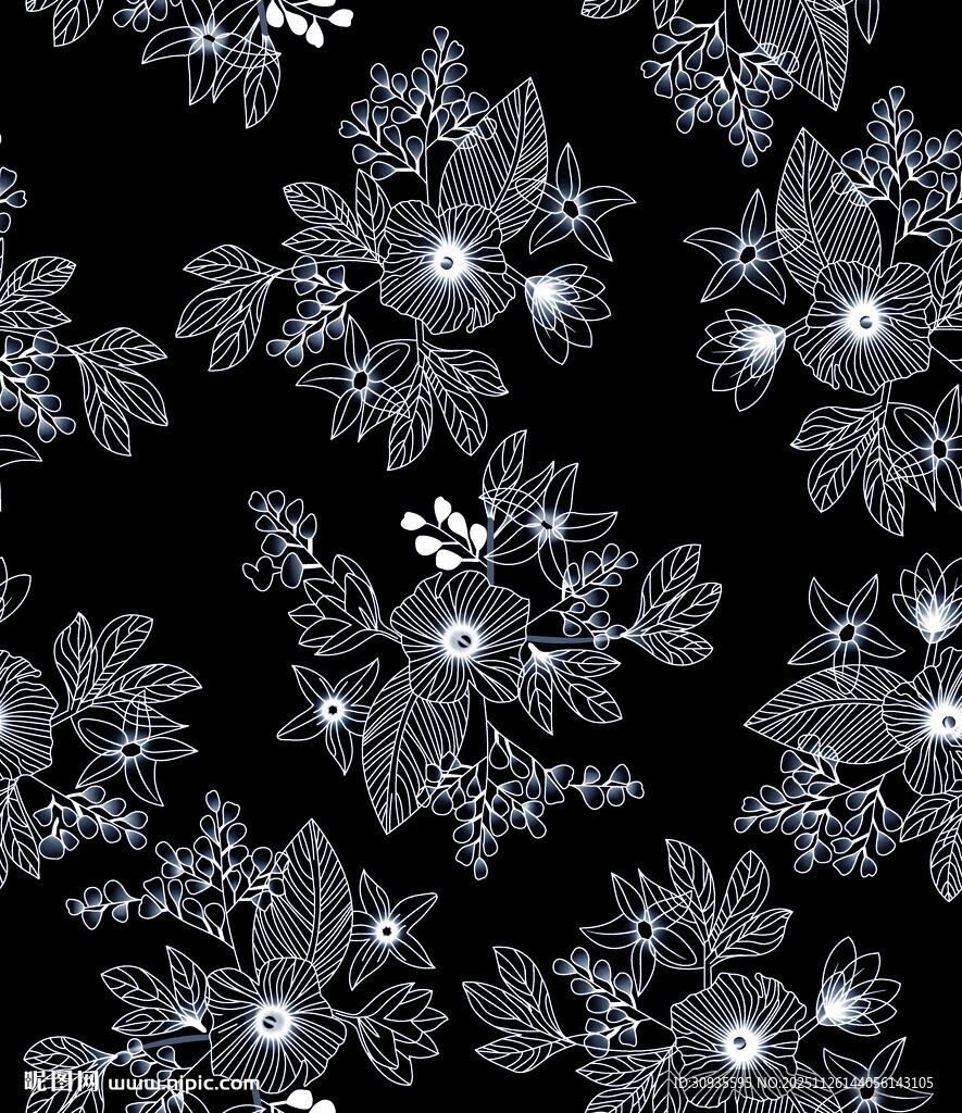 黑色背景精致花卉图案
