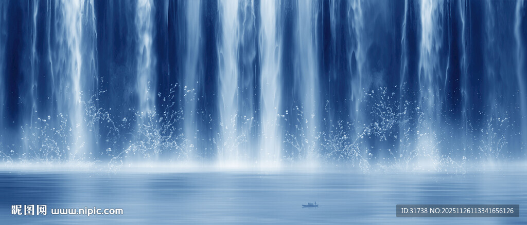 招财瀑布山水画幕墙