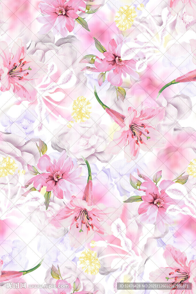 梦幻粉色花卉背景图案