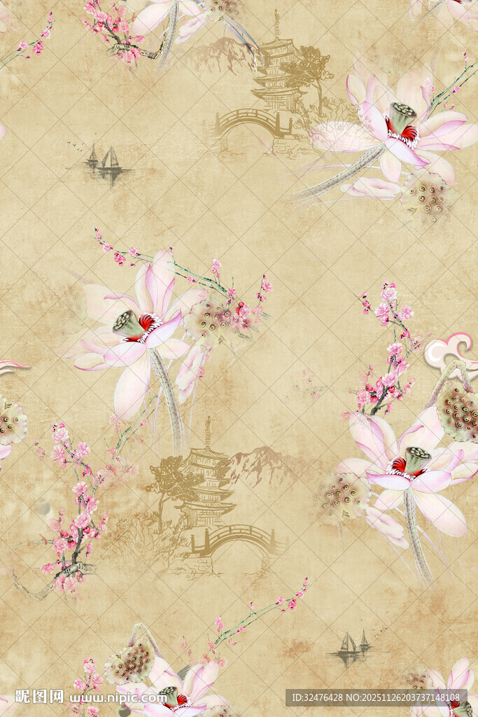 米黄色花卉图案布料