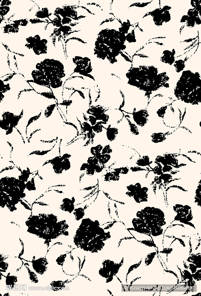 黑白花卉图案纹理背景