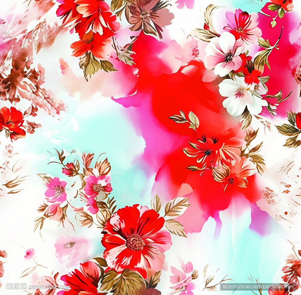 缤纷花卉水彩图案