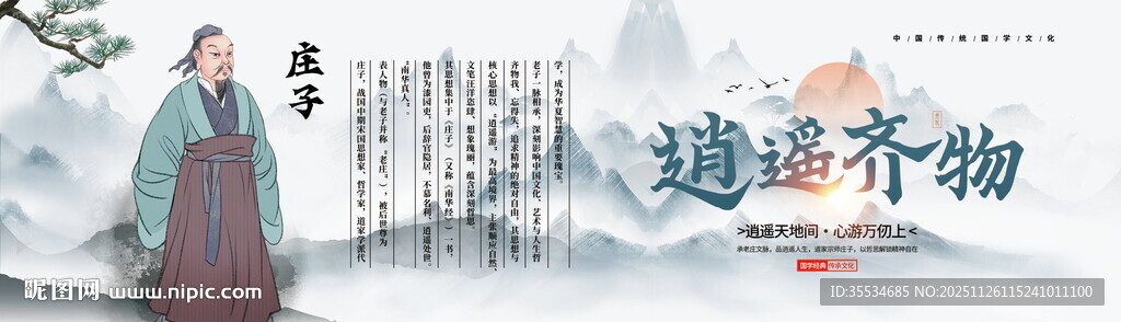 国学经典人物庄子简介中国风展板