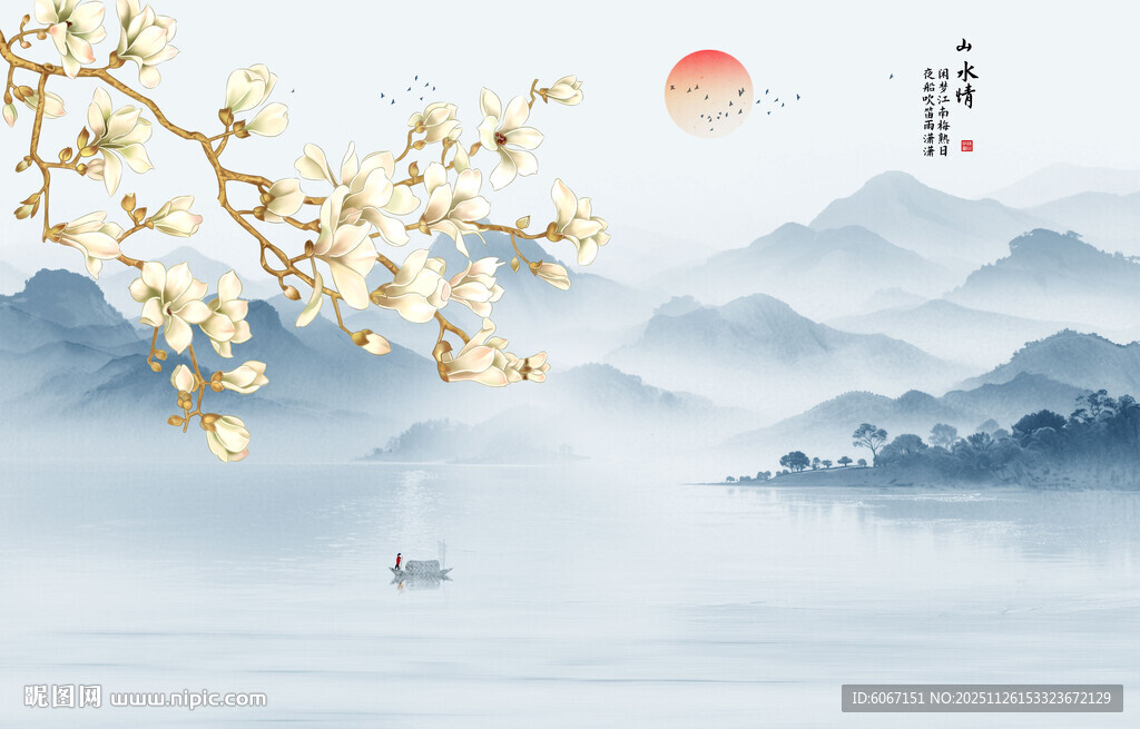 新中式工笔花鸟画背景墙