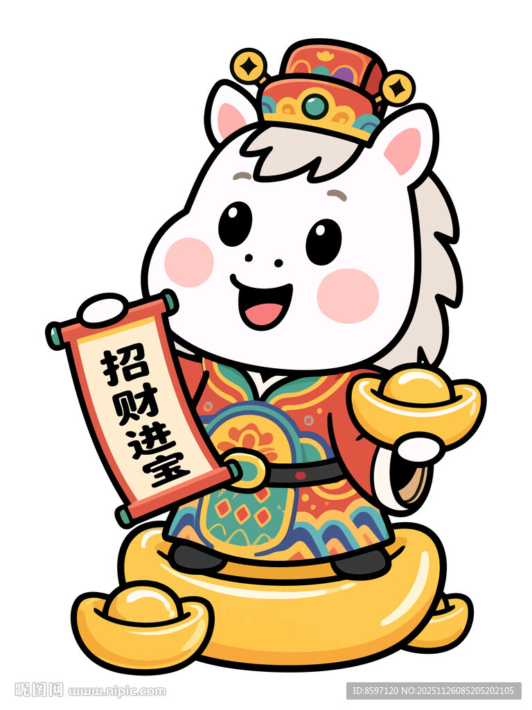 马年插画招财进宝